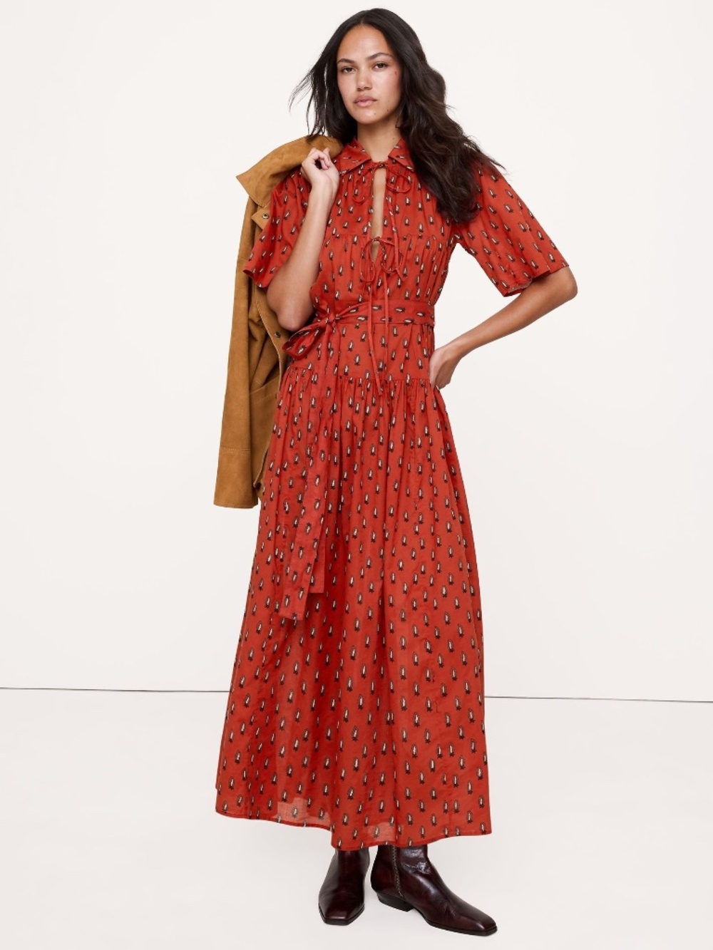 Banana Republic Cotton Tie-Front Shirt Dress - Medium